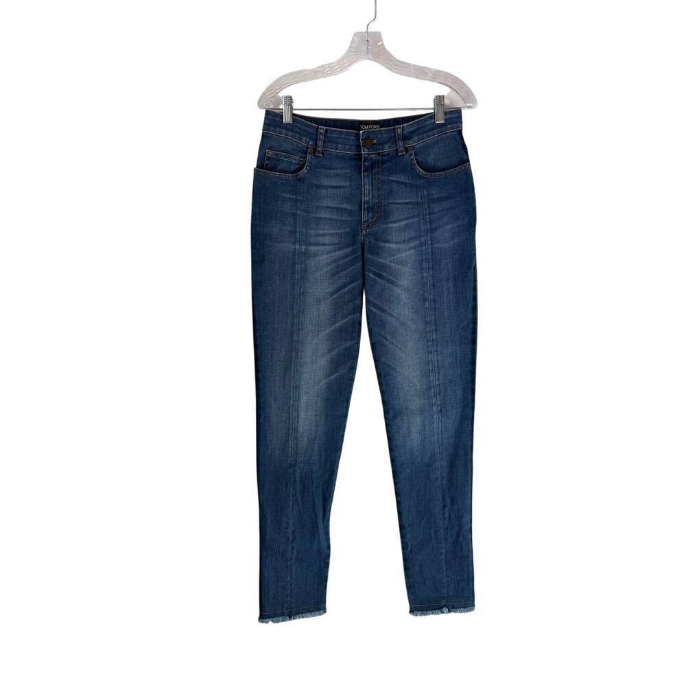 Authentic Tom Ford Women’s Denim Slim Fit Faded Stretch Raw Hem Jeans Size 26